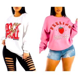 Oversized Rock & Roll and Feeling Berry Good Graphic Sweatshirts